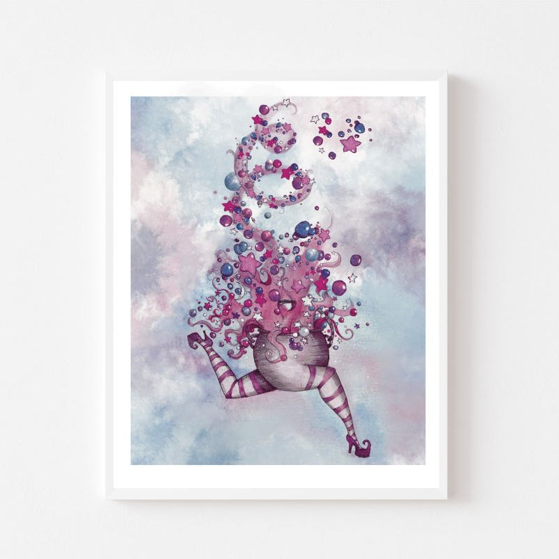 Moons & Stars Cauldron Print Spooky Halloween Art, Vintage Cauldron Art, Halloween Decor