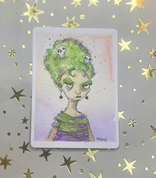 Artist Trading Card, Original Painting Arthrita Nightshade Menopause Mayhem Collection, ACEO