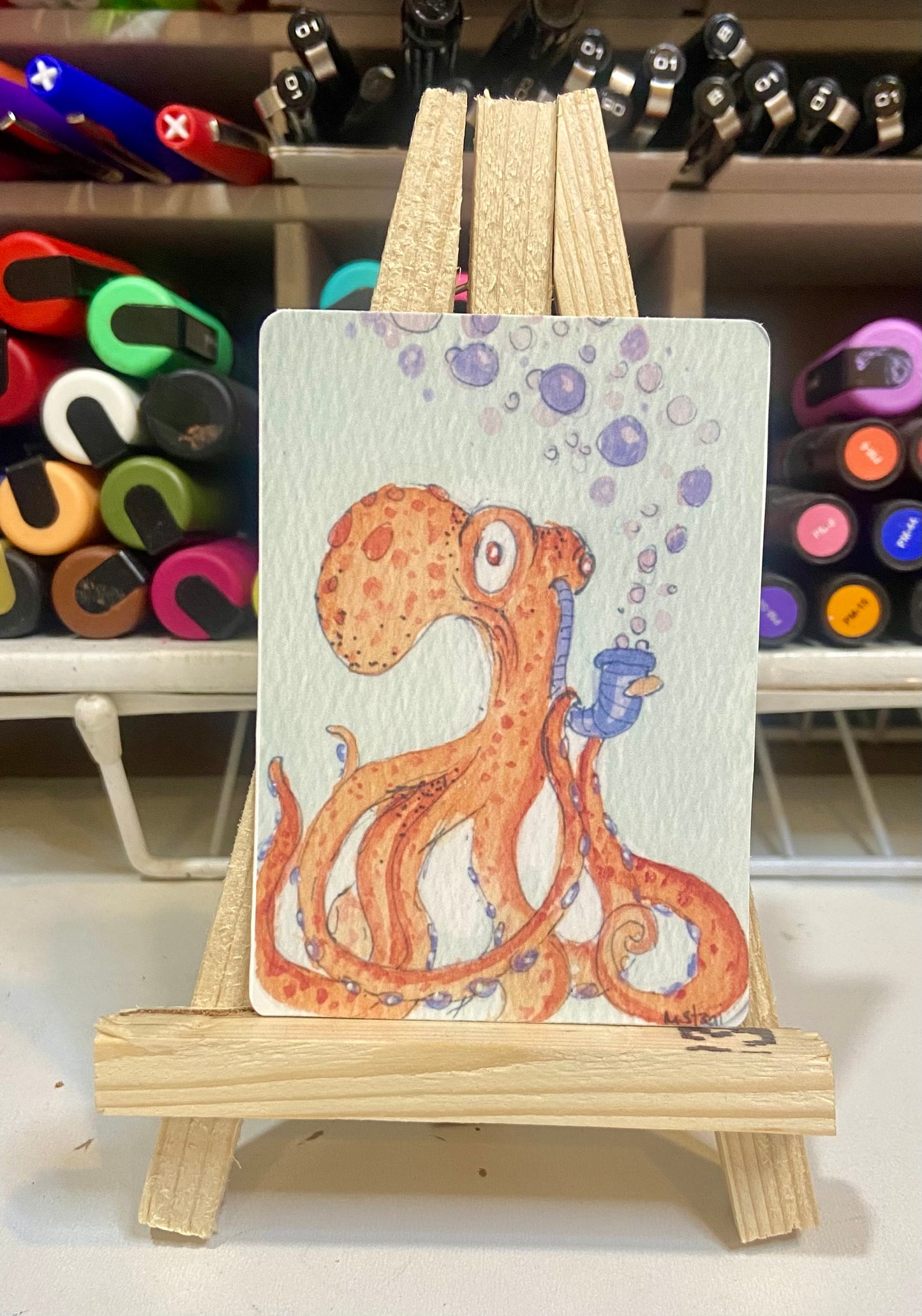 ACEO Limited Edition Print Watercolor Octopus 2.5 x 3.5