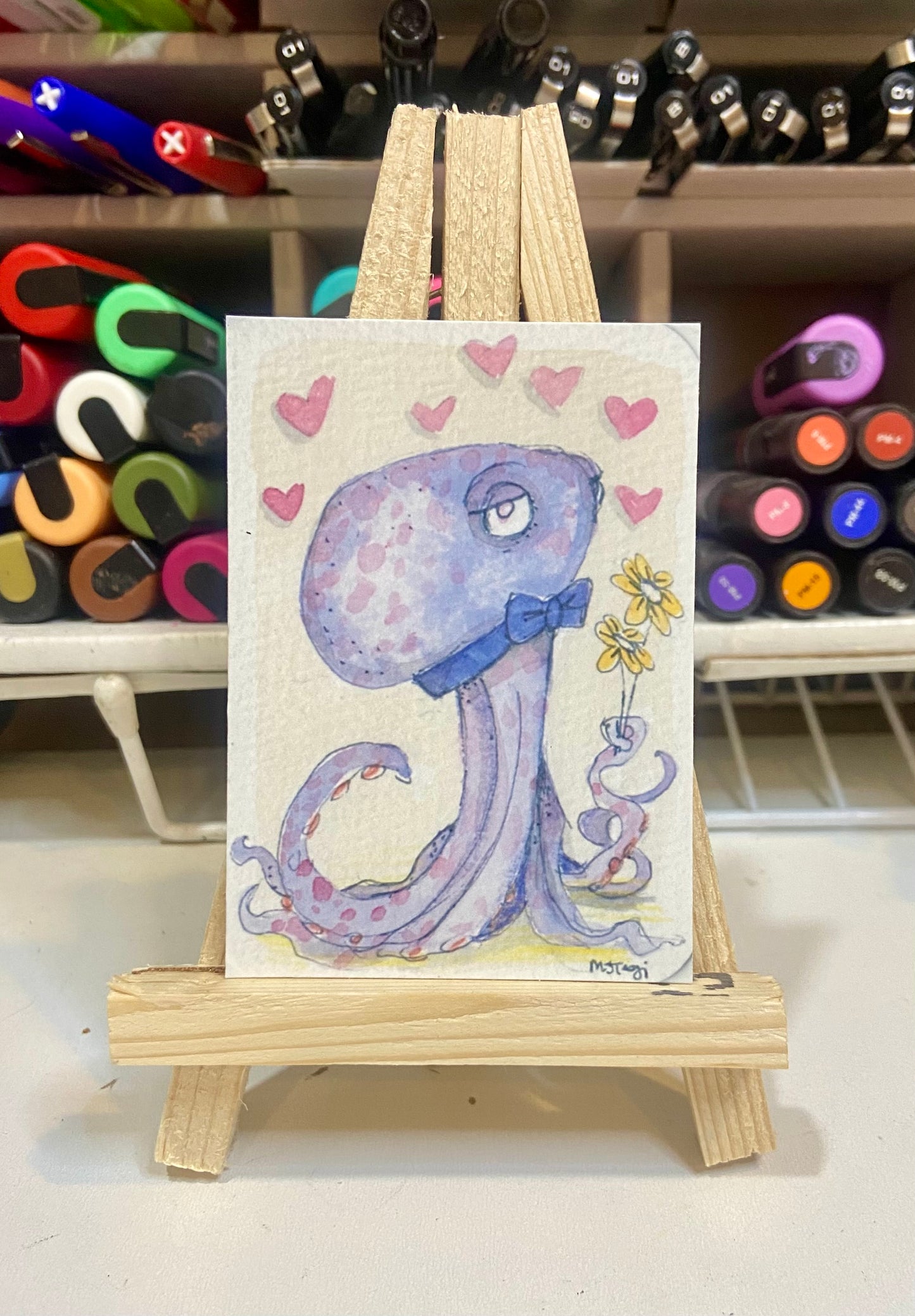ACEO Limited Edition Print Watercolor Love Octopus 2.5 x 3.5
