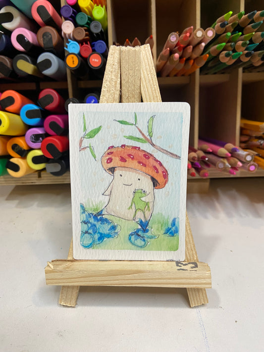 ACEO Limited Edition Print Watercolor Mushroom Painter #3  2.5 x 3.5