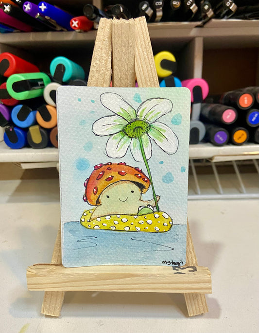 ACEO Limited Edition Print Watercolor Mushroom Dude 2.5 x 3.5