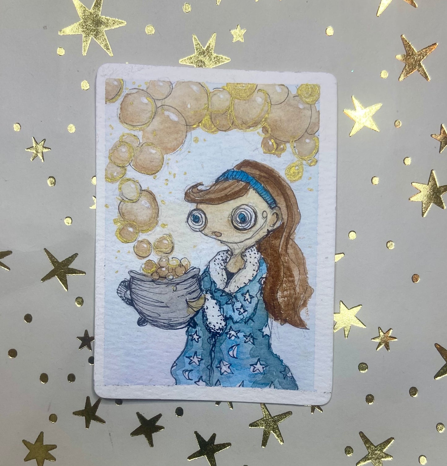 Artist Trading Card, Original Painting Cauldron Connie Menopause Mayhem Collection, ACEO