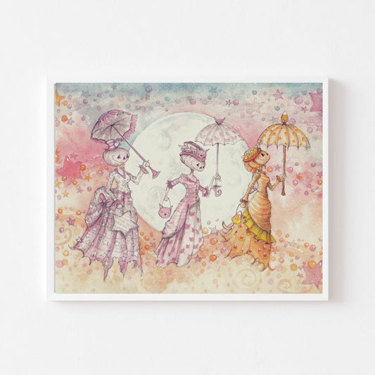 Umbrella Pumpkin Flyers Moonlight Halloween, Pastel goth, Pastel Halloween Decor Vintage Halloween, Spooky Decor