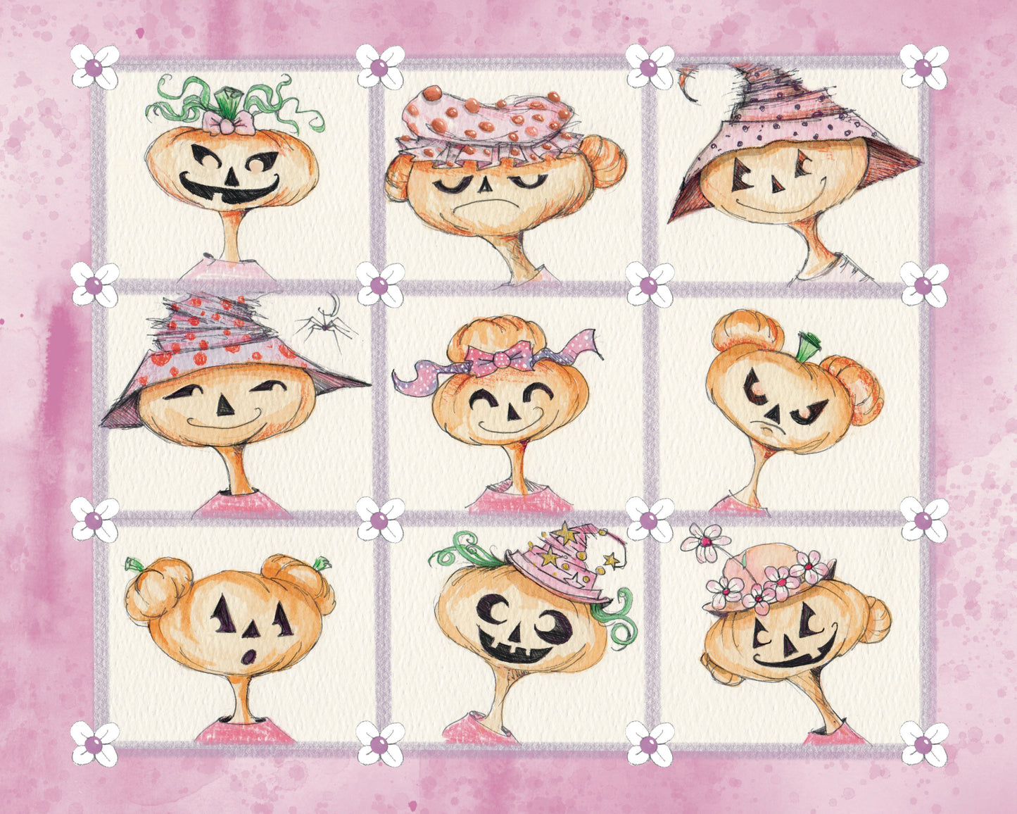 NEW! Faces of Hattie Print, Spooky Art Decor, Witchy Halloween Decor Witchy Friends, pumpkin art