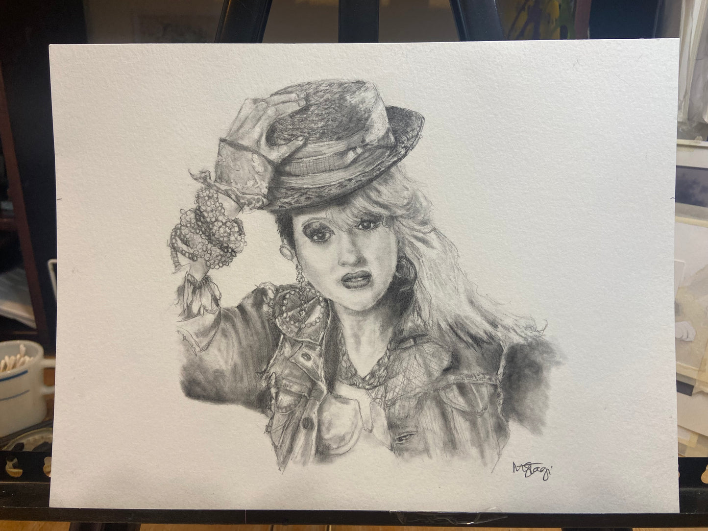 ORIGINAL- Pencil portrait fan art of Cyndi Lauper