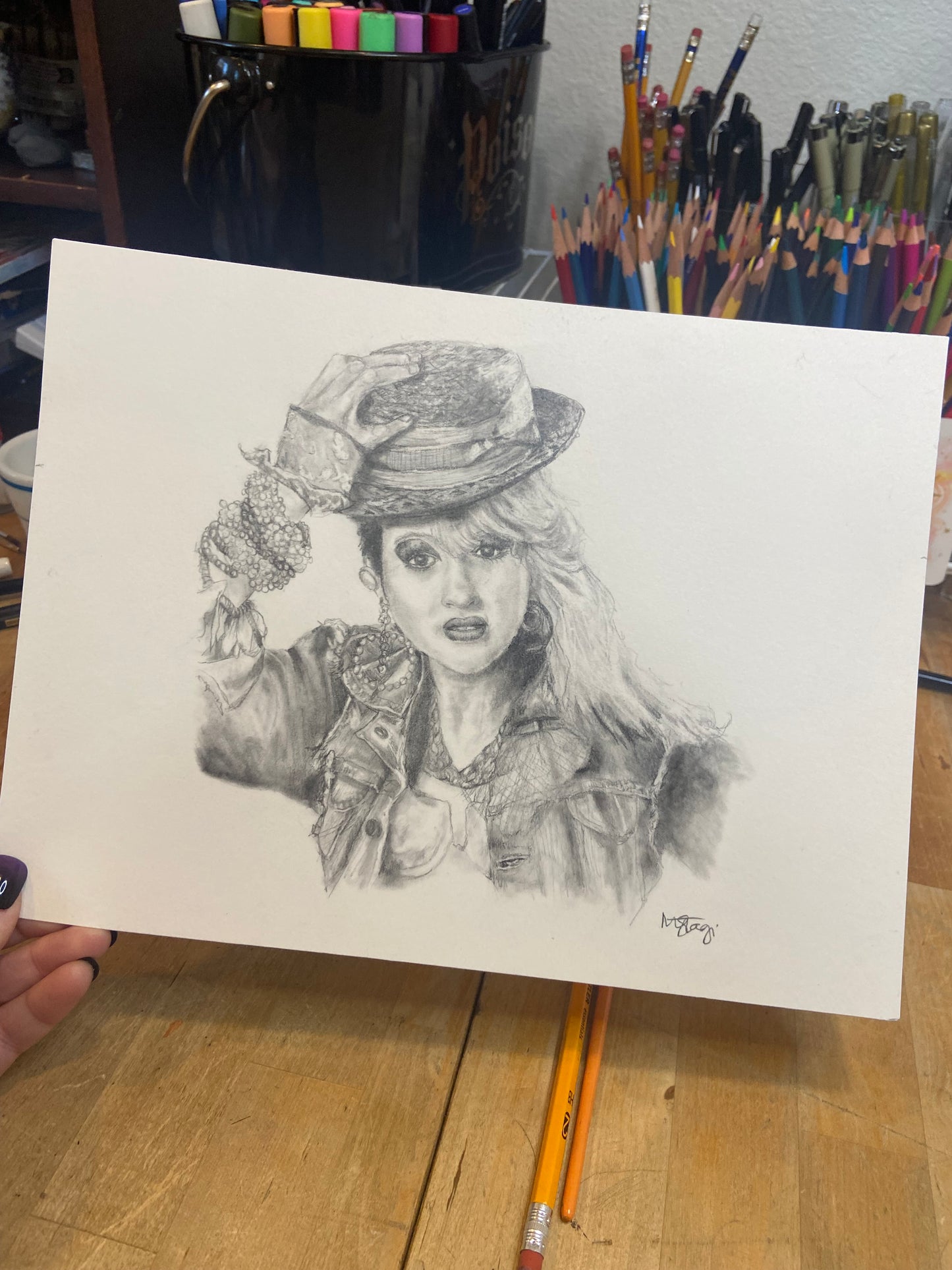 ORIGINAL- Pencil portrait fan art of Cyndi Lauper