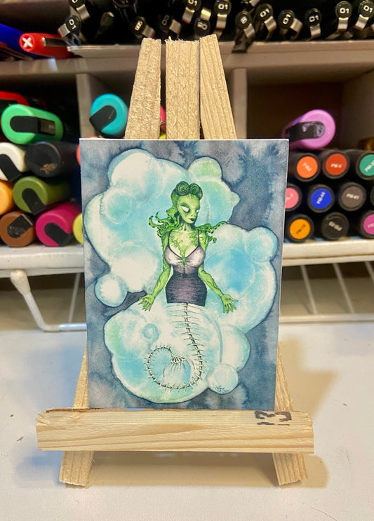 ACEO Limited Edition Print Watercolor Skeleton Mermaid 2.5 x 3.5