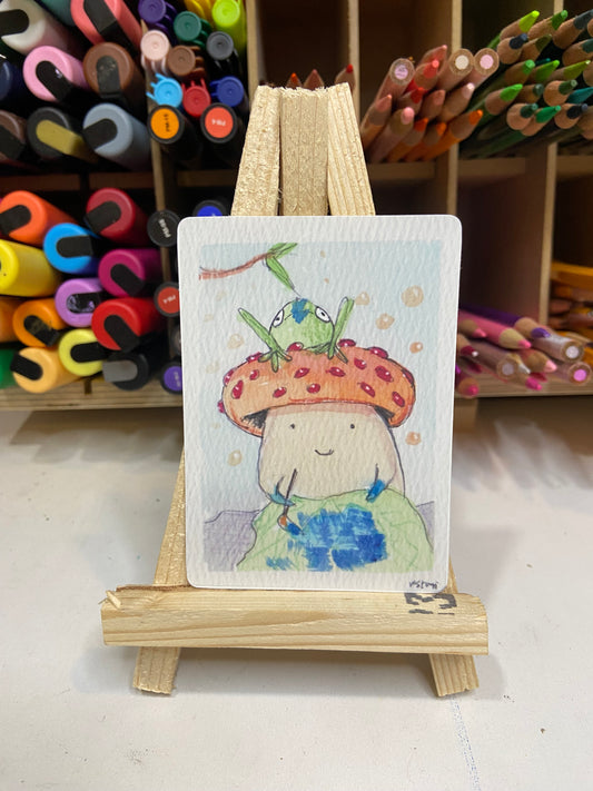 ACEO Limited Edition Print Watercolor Mushroom Painter #5 2.5 x 3.5
