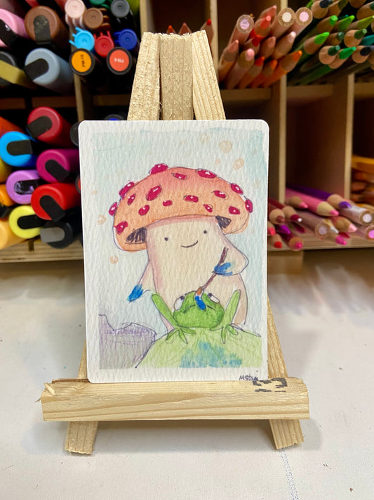 ACEO Limited Edition Print Watercolor Mushroom Painter #6  2.5 x 3.5