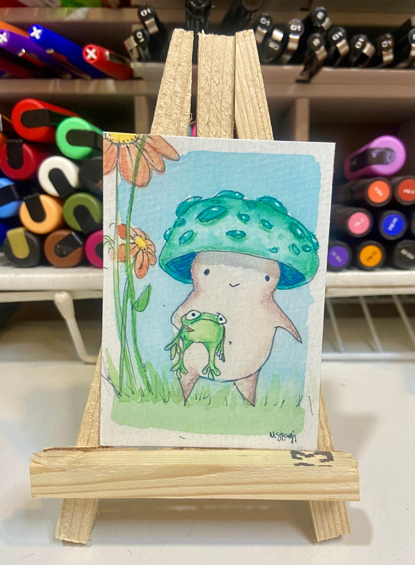 ACEO Limited Edition Print Watercolor Mushroom Dude 2.5 x 3.5