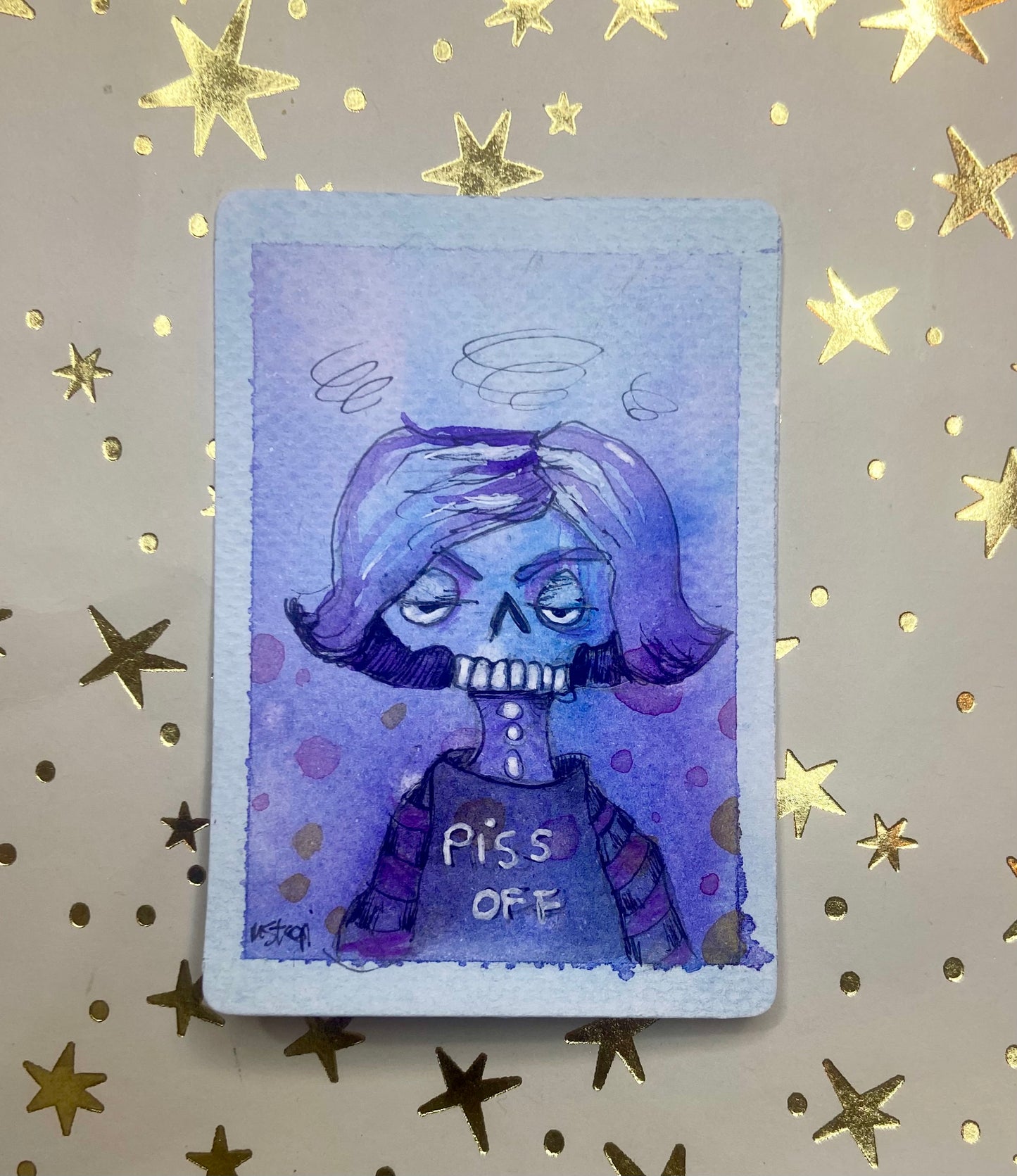 Artist Trading Card, Original Painting Betty Bitterbones Menopause Mayhem Collection, ACEO