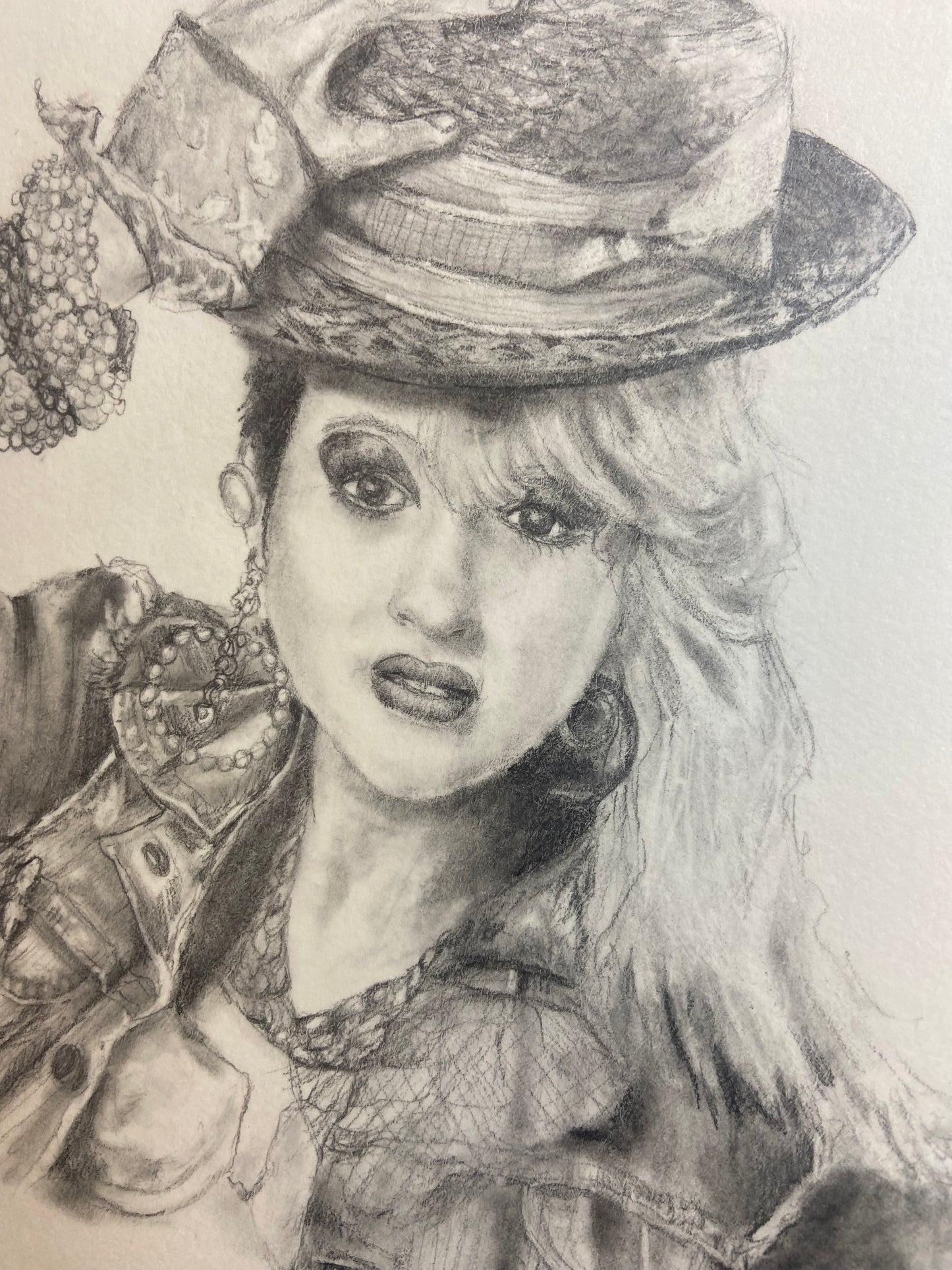 ORIGINAL- Pencil portrait fan art of Cyndi Lauper