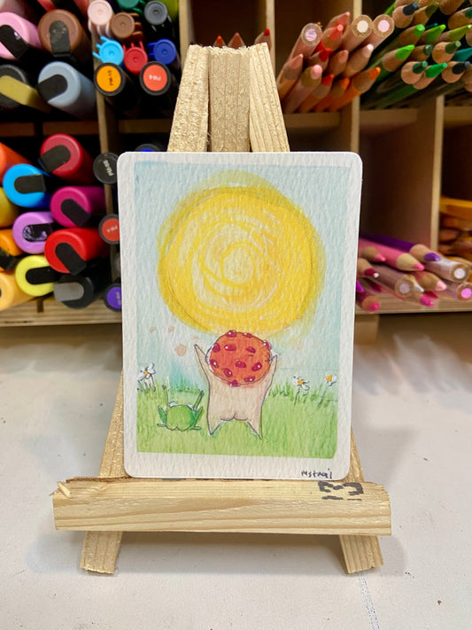 ACEO Limited Edition Print Watercolor Mushroom Painter Wake Up #1 2.5 x 3.5