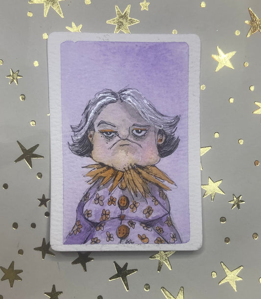 Artist Trading Card, Original Painting Grumpy Gert Menopause Mayhem Collection, ACEO