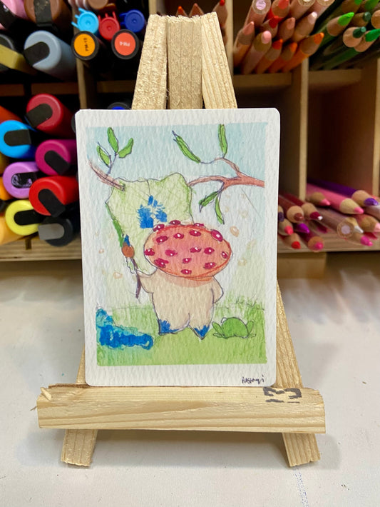 ACEO Limited Edition Print Watercolor Mushroom Painter #4 2.5 x 3.5