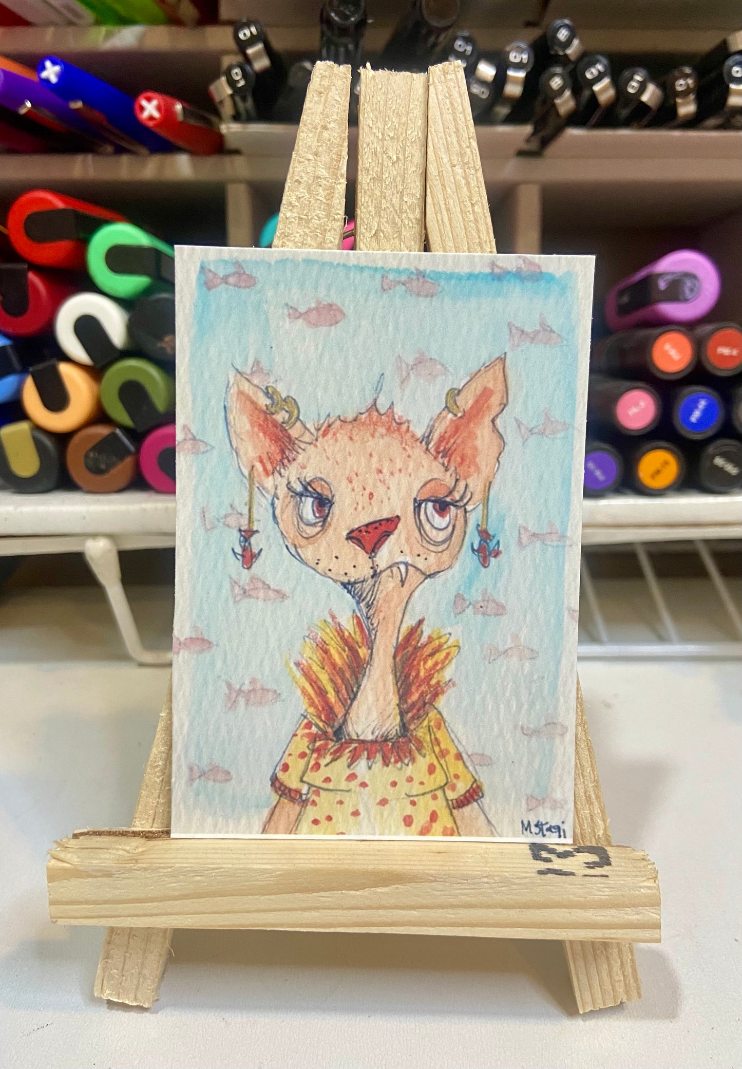 ACEO Limited Edition Print Watercolor Orange Kitty 2.5 x 3.5