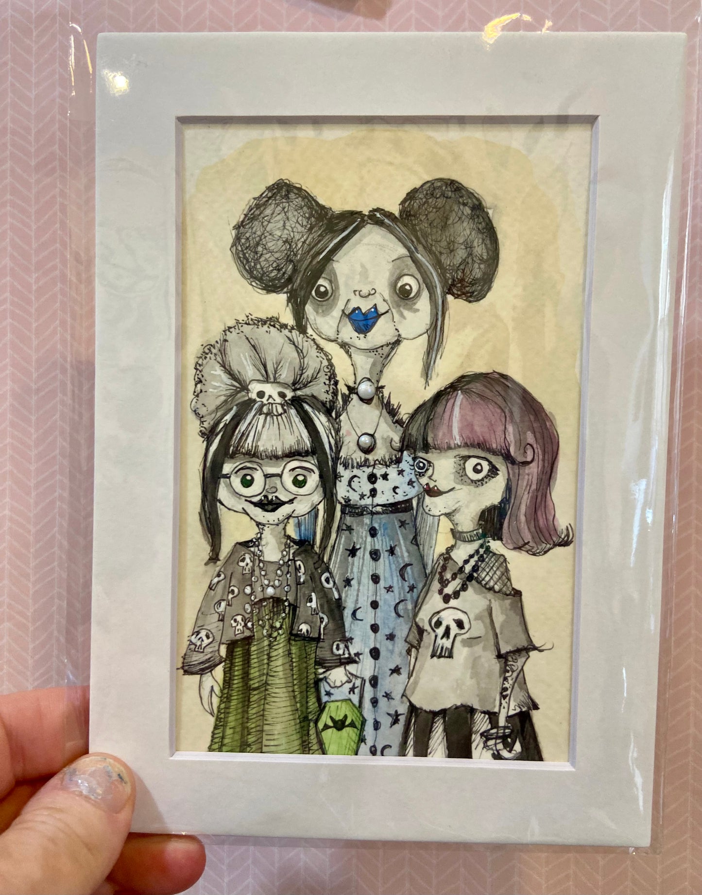 Spooky Special Sale - Oldie Goth Girls, Original Watercolor Halloween Art