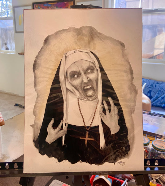 Spooky Special Sale - Creepy Nun Original Watercolor Halloween Art