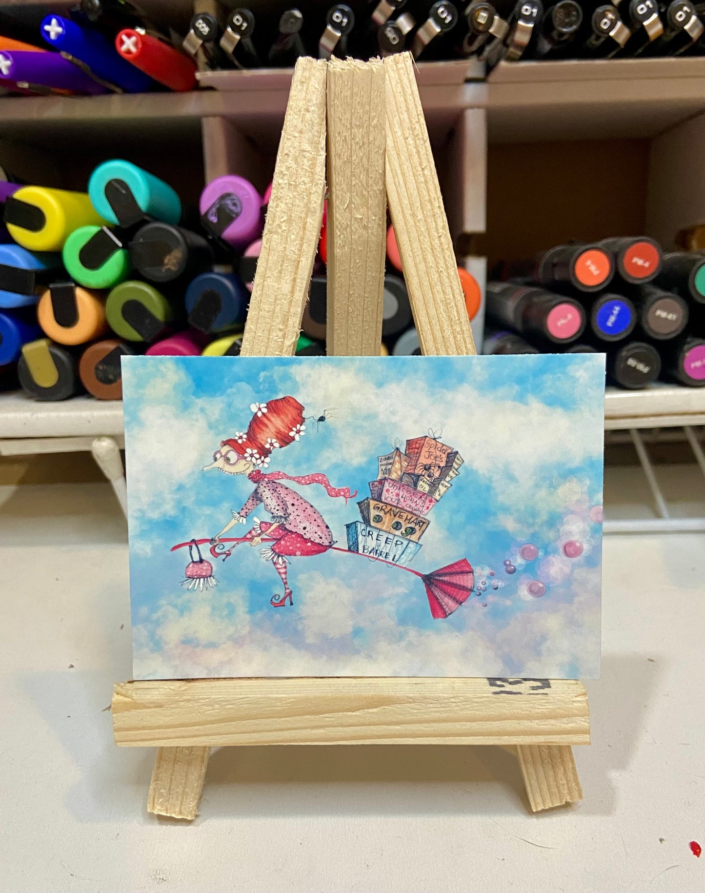 ACEO Limited Edition Print Watercolor Shopping Witch 2.5 x 3.5