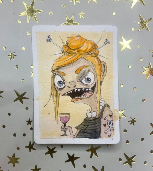 Artist Trading Card, Original Painting Growlma the Grouch Menopause Mayhem Collection, ACEO