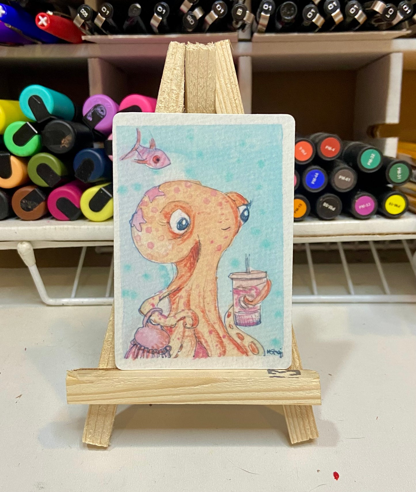 ACEO Limited Edition Print Watercolor Octopus Coffee 2.5 x 3.5 (Copy)