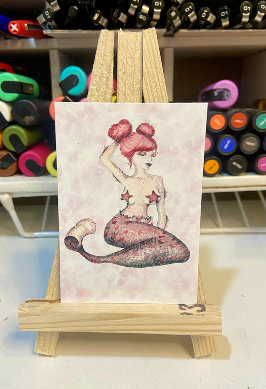 ACEO Limited Edition Print Watercolor Starfish Mermaid 2.5 x 3.5