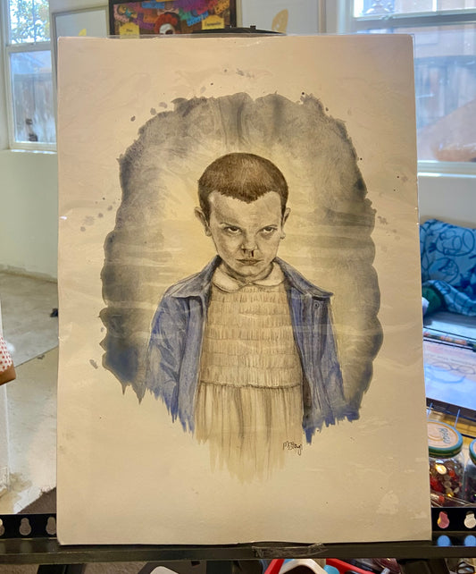 Spooky Special Sale - Eleven from Stranger Things Original Watercolor Halloween Art