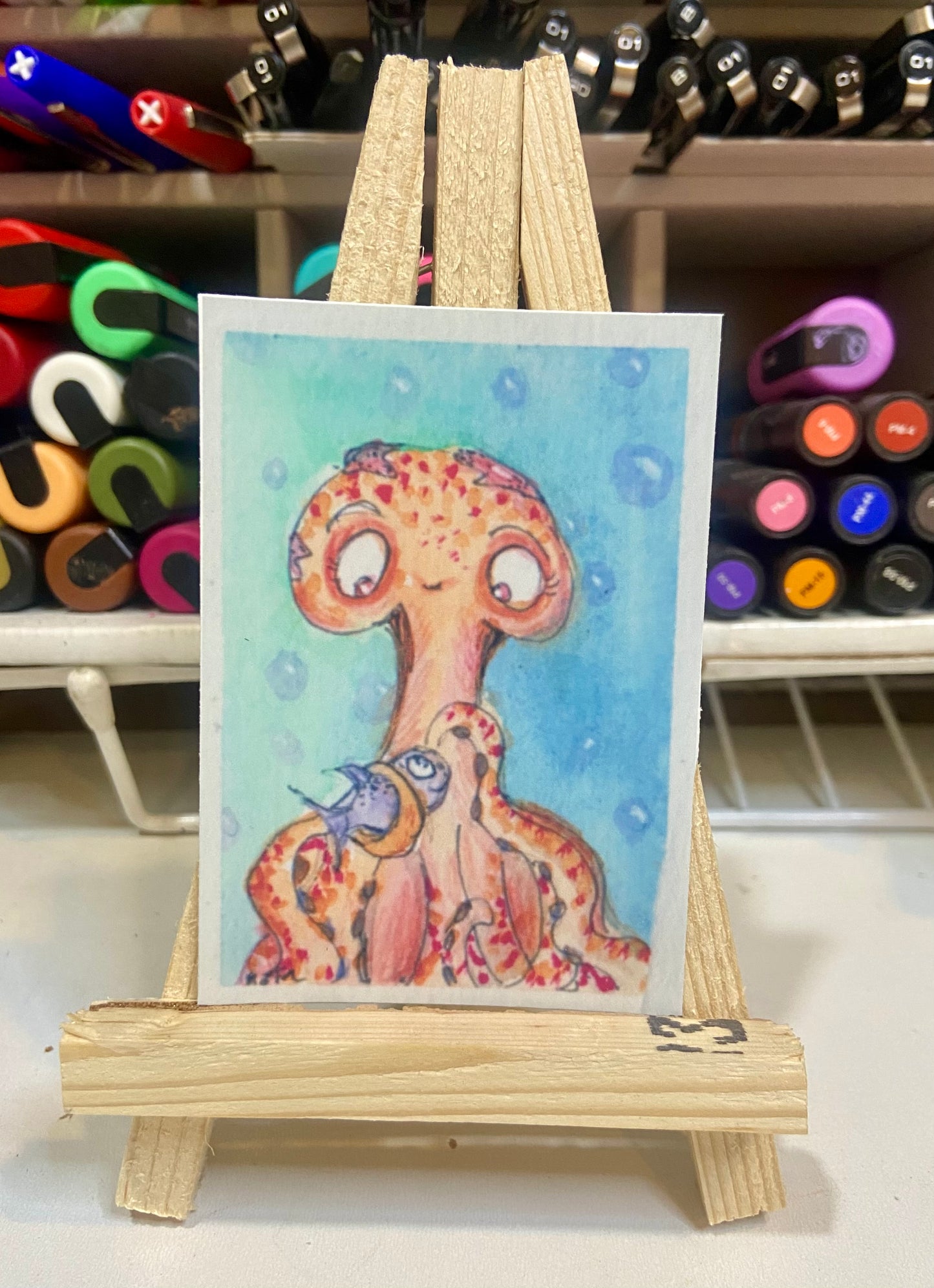 ACEO Limited Edition Print Watercolor Octopus 2.5 x 3.5
