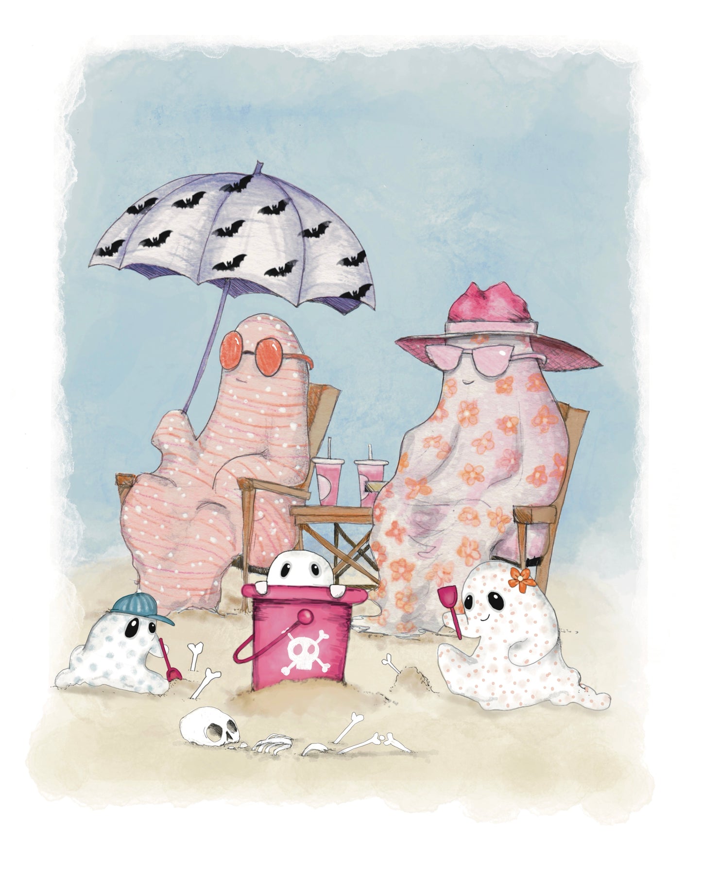 NEW! Bones Beach, Hot Ghoul Summer, Spooky Art Decor, Halloween Decor Witchy Friends, Summerween