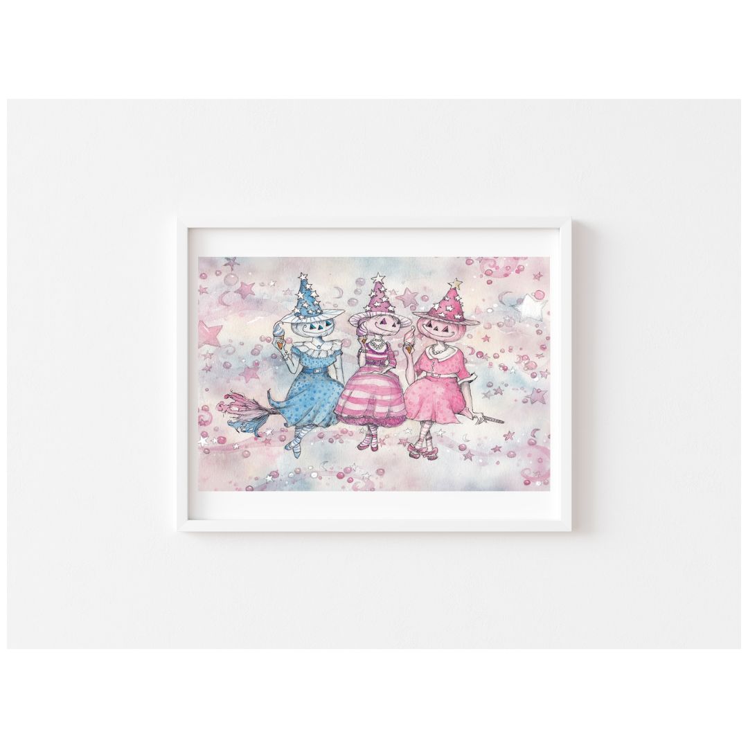 ORIGINAL Ice Cream Run Watercolor Painting Spooky Watercolor Painting, Halloween Decor, Pastel Goth , Pastel Halloween