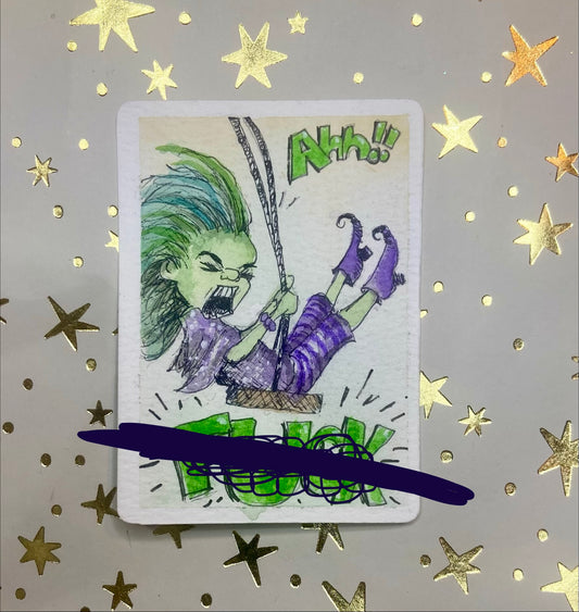 Artist Trading Card, Original Painting Moodswing Molly Menopause Mayhem Collection, ACEO