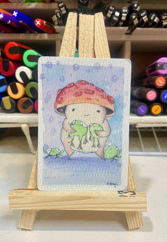 ACEO Limited Edition Print Watercolor Mushroom Dude 2.5 x 3.5