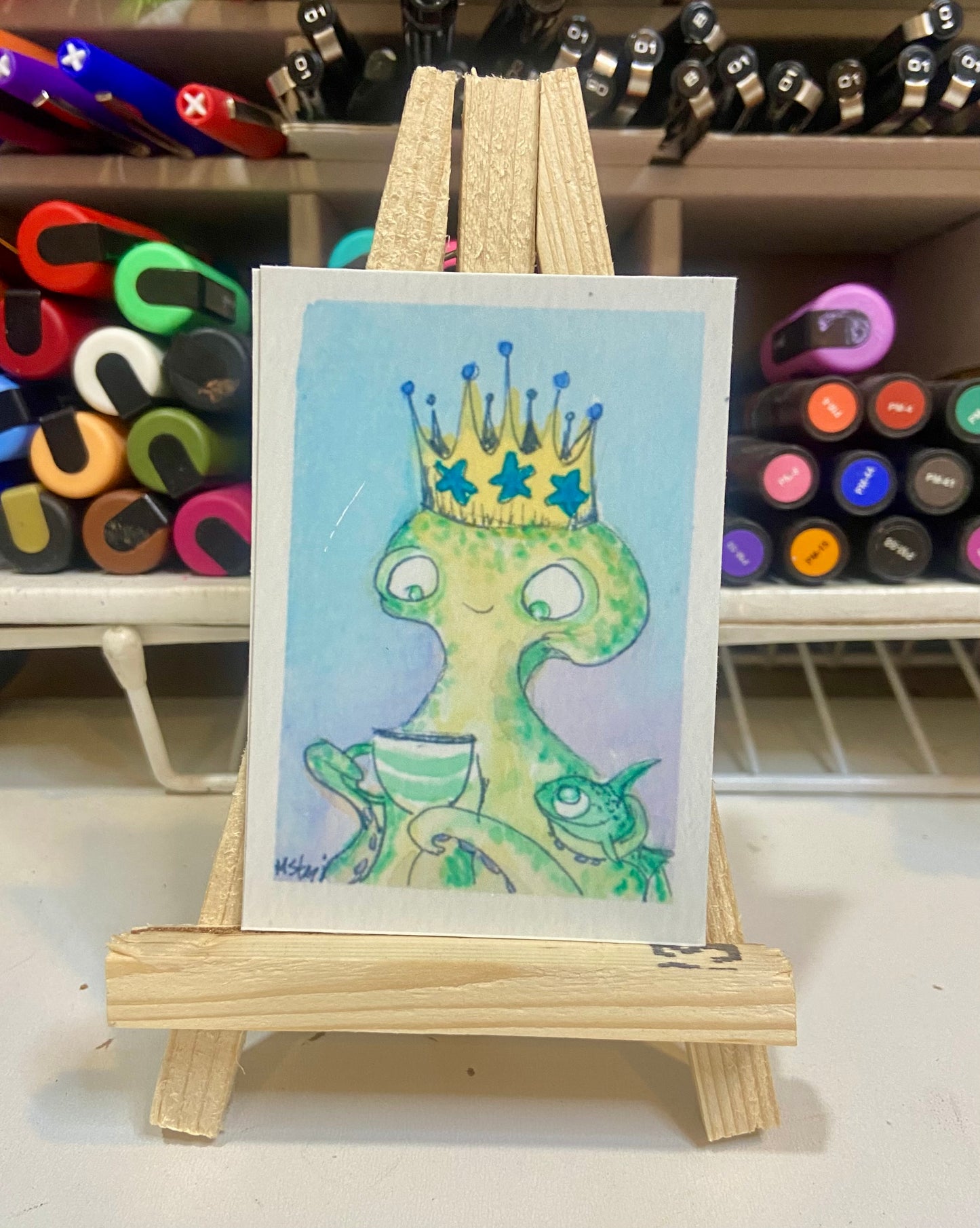 ACEO Limited Edition Print Watercolor Queen Octopus 2.5 x 3.5