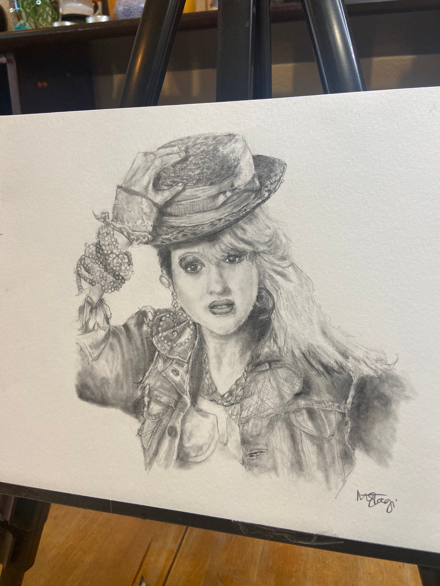 ORIGINAL- Pencil portrait fan art of Cyndi Lauper