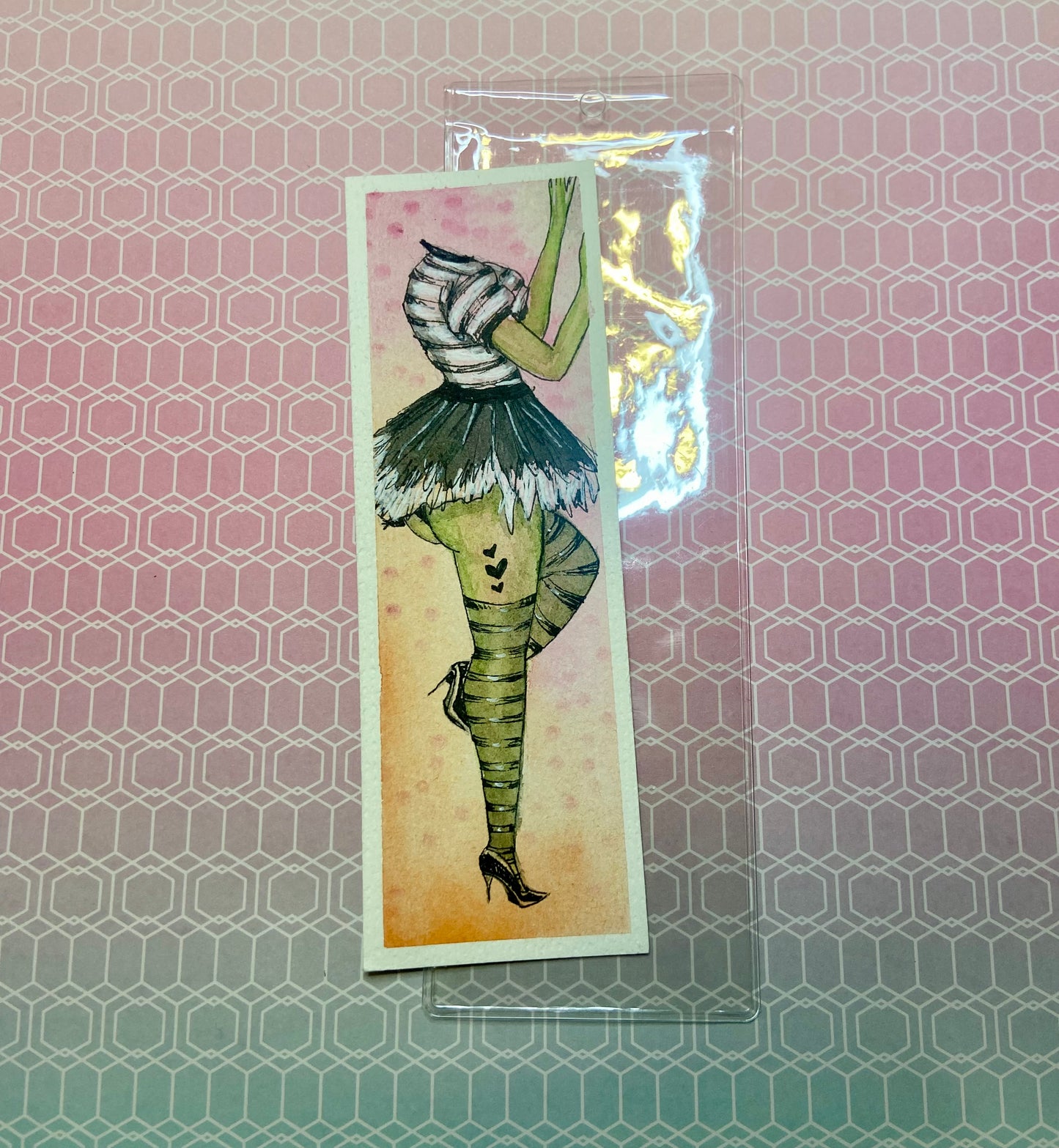 Hand-painted Pin-Up bookmark, headless Vixen bookmark, spooky art