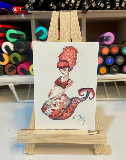 ACEO Limited Edition Print Watercolor Orange Mermaid 2.5 x 3.5