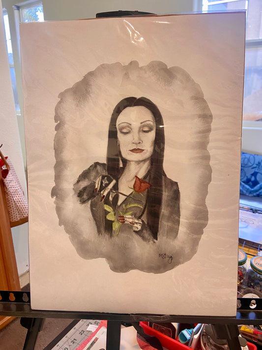 Spooky Special Sale -  Morticia Addams, Adams Family Original Watercolor Halloween Art