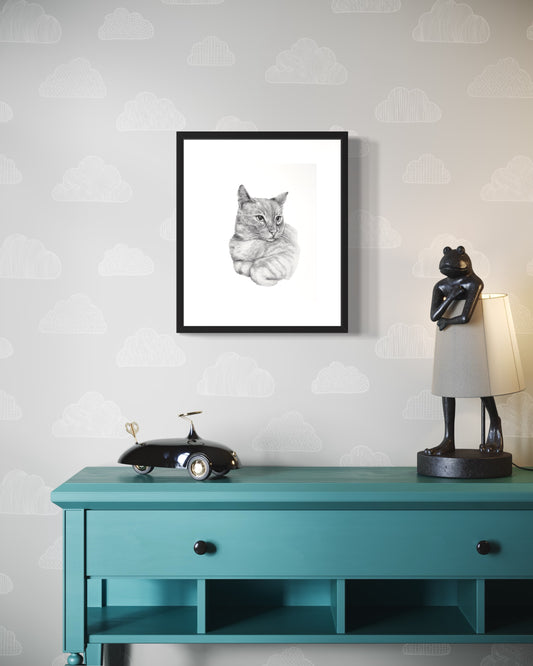 Lounging Kitty Pencil Art Print Catlovers