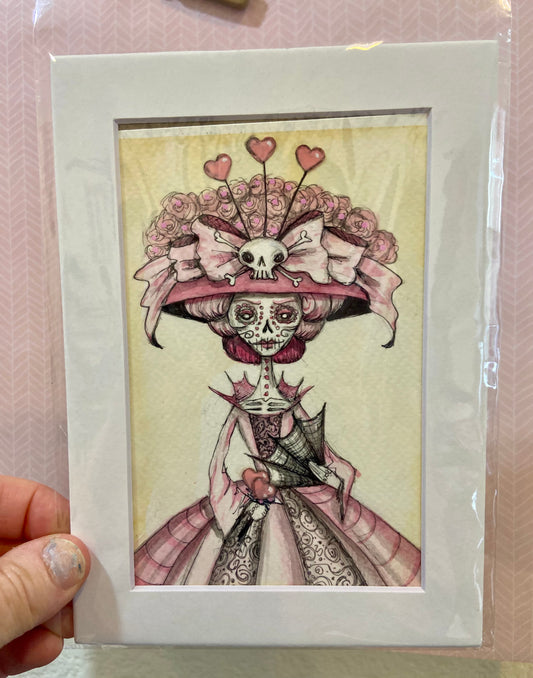 Spooky Special Sale - Pink Dia De Los Muertos Original Watercolor Halloween Art