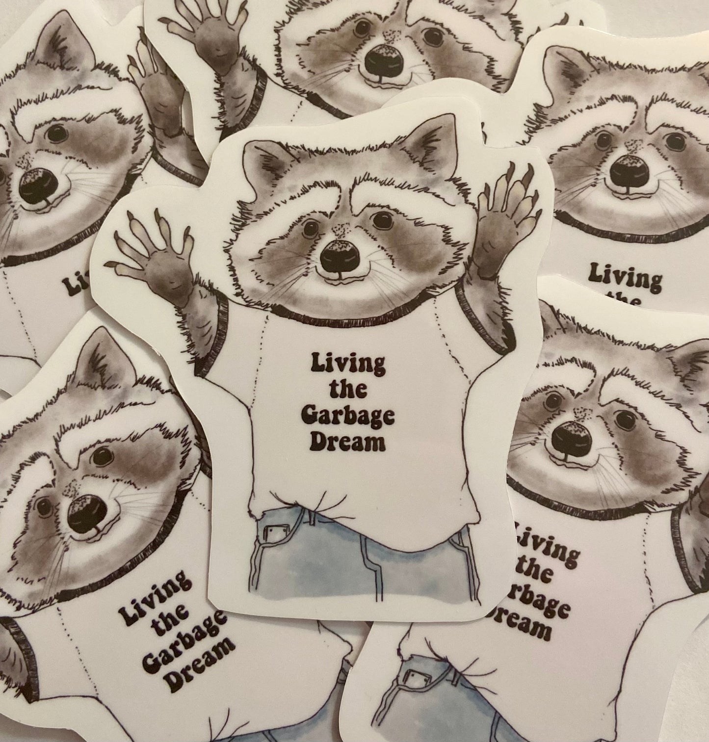 Raccoon Living the Garbage Dream Sticker Raccoon Art Garbage