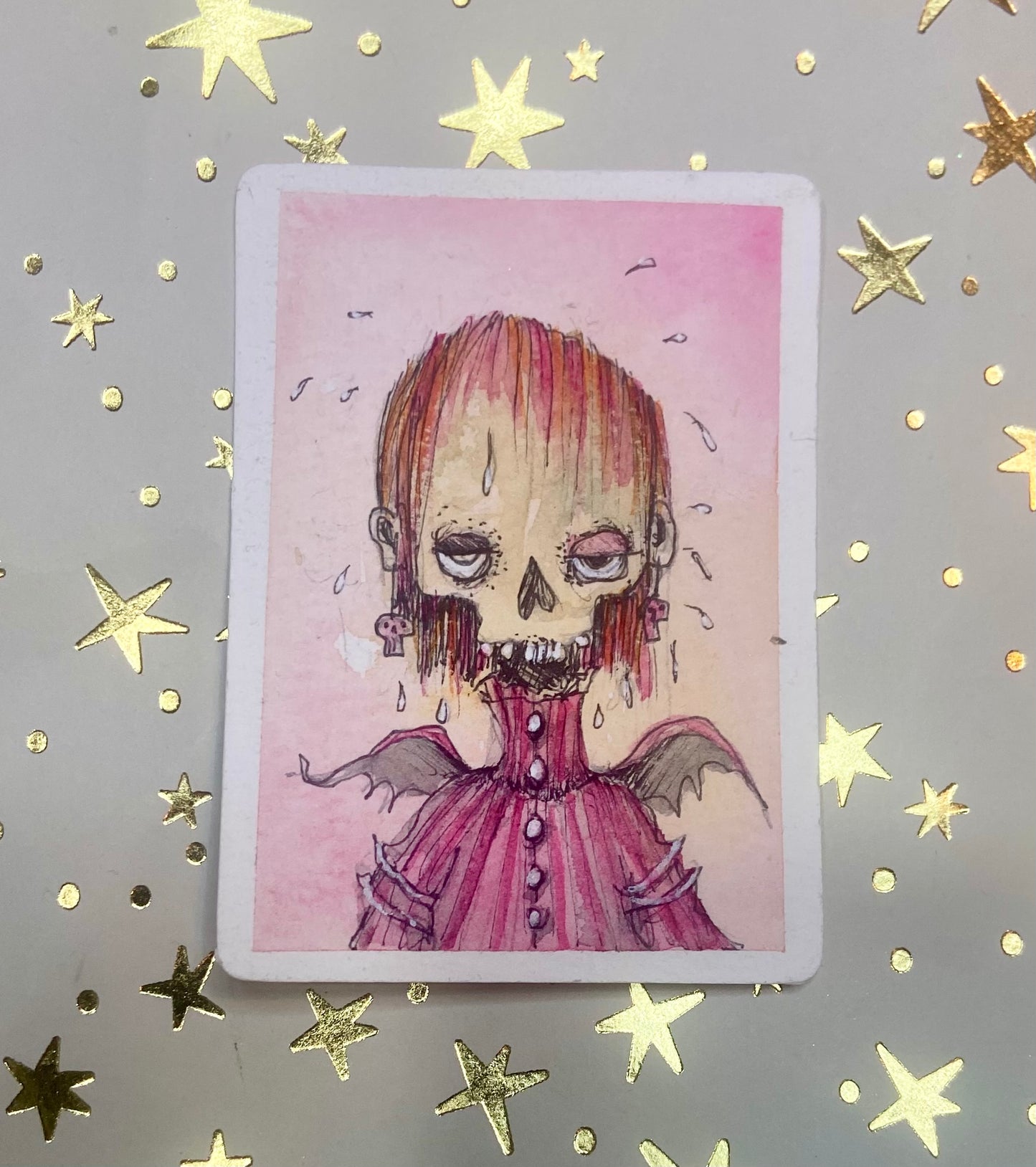 SOLD - Artist Trading Card, Original Painting Sweaty Sue Menopause Mayhem Collection, ACEO