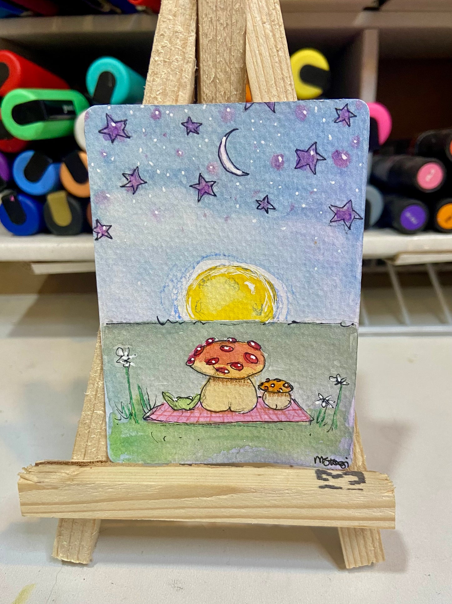 ACEO Limited Edition Print Watercolor Mushroom Dude 2.5 x 3.5