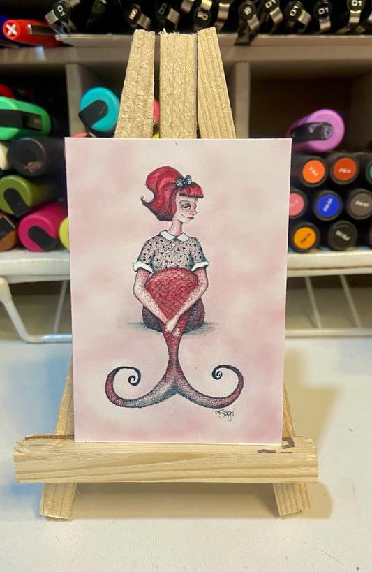 ACEO Limited Edition Print Watercolor 1950's Mermaid 2.5 x 3.5