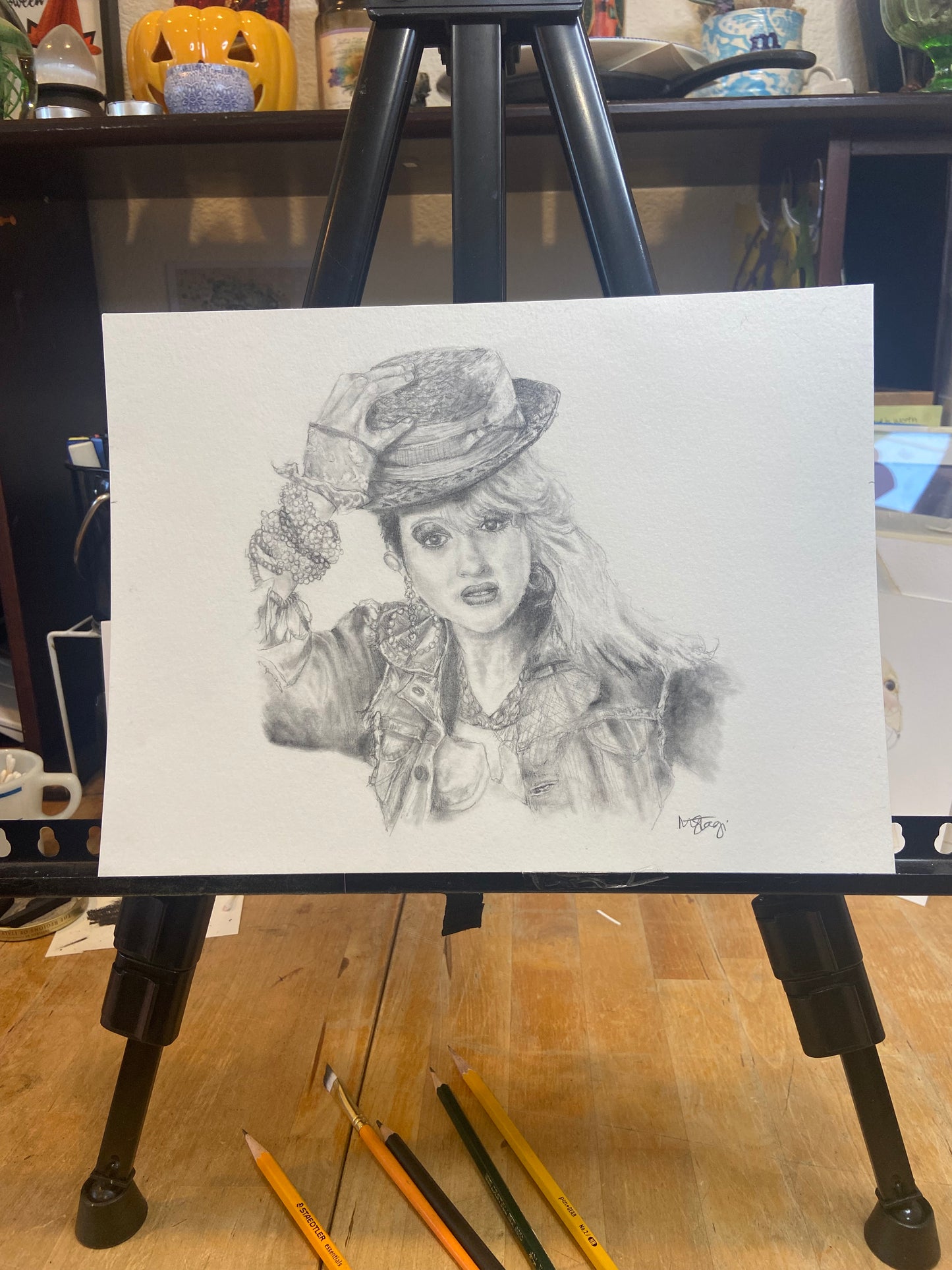 ORIGINAL- Pencil portrait fan art of Cyndi Lauper