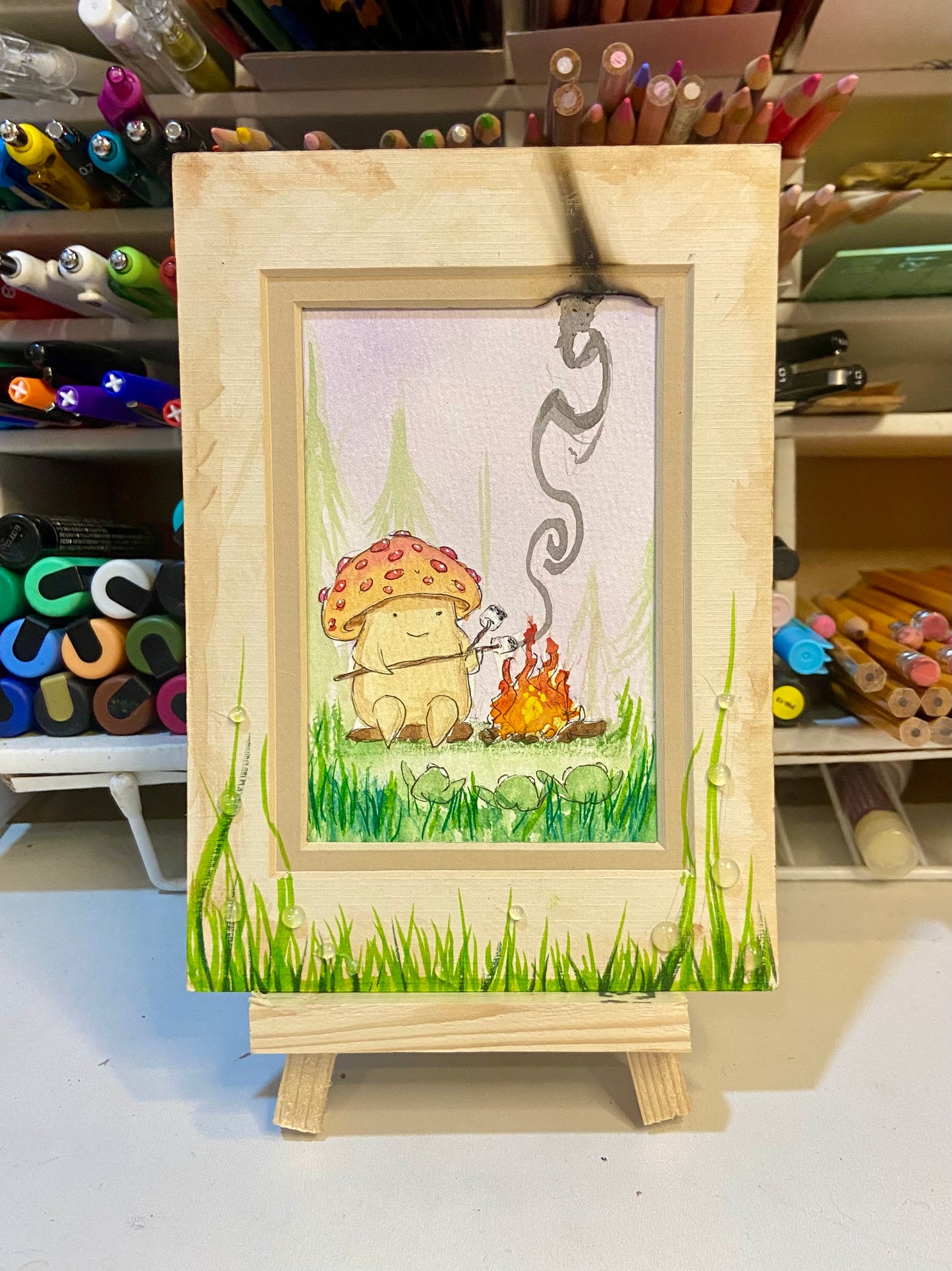 Mushroom Dude Original Art,  fantasy art, garden art