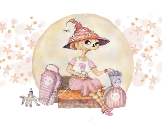 NEW! Hattie's Haunted Holiday Print, Spooky Art Decor, Witch Beach, Halloween Decor Witchy Friends, Summerween, pumpkin art