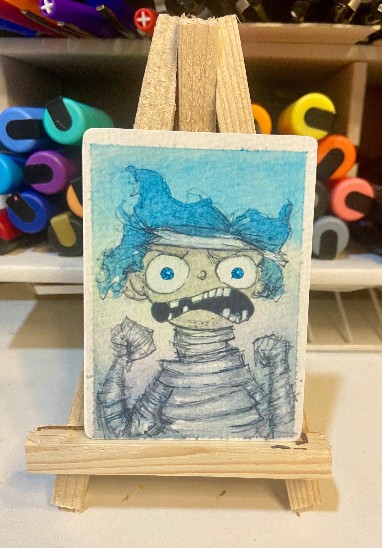 ACEO ORIGINAL WATERCOLOR PRINT, LIMITED EDITION, MUMMY OF UNSPOKEN RAGE, MENOPAUSE MAYHEM ART, ARTIST TRADING CARD