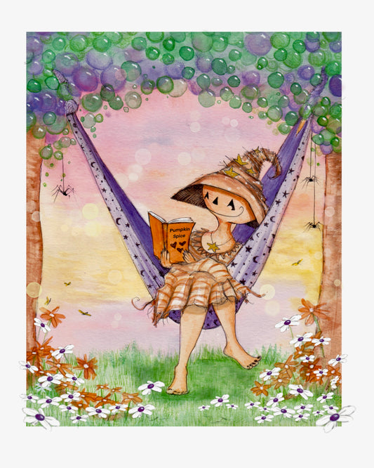 NEW! Pumpkin Spice Afternoon Print, Spooky Art Decor, Witchy Halloween Decor Witchy Friends, Summerween, pumpkin art