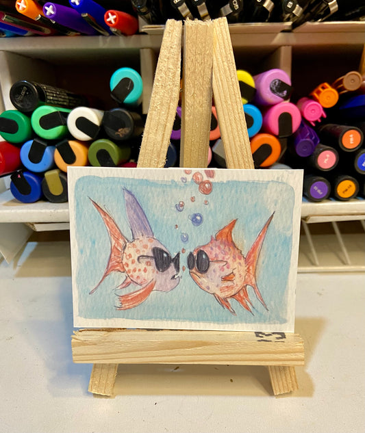 ACEO Limited Edition Print Watercolor Fish Mob 2.5 x 3.5
